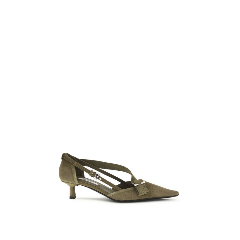 Prada Cotton Mid-Heel Pump — Beige