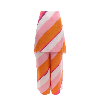 Fendi Color-Block Draped Trousers Pink Silk