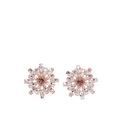 Self- Portrait Pink Crystal Flower Earrings & Purple Zircone Accessorio: Orecchini
