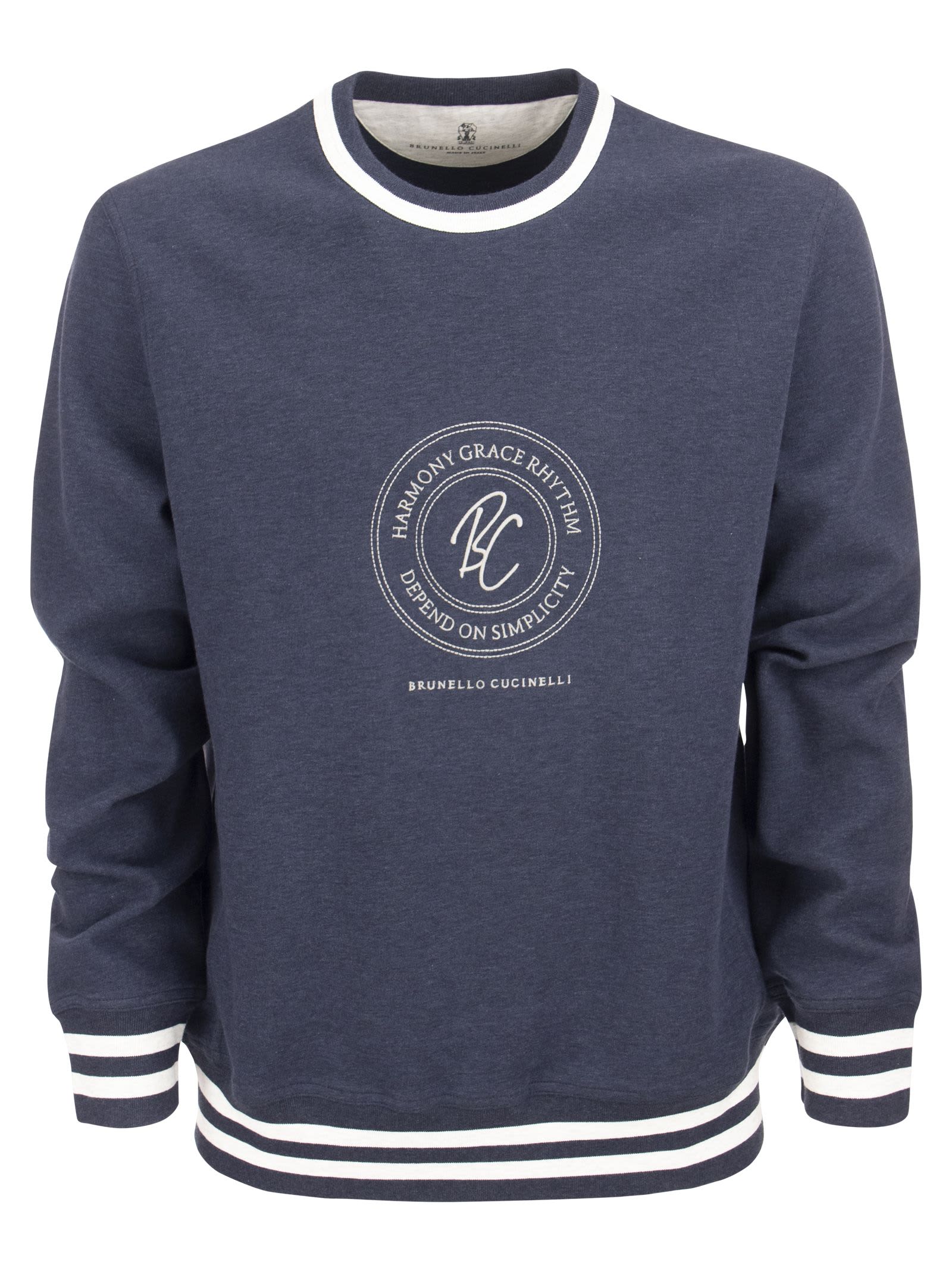 Cotton Techno Fleece Topwear With Embroidery And Striped Knit Details