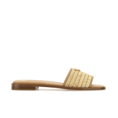Prada Raffia And Leather Slippers