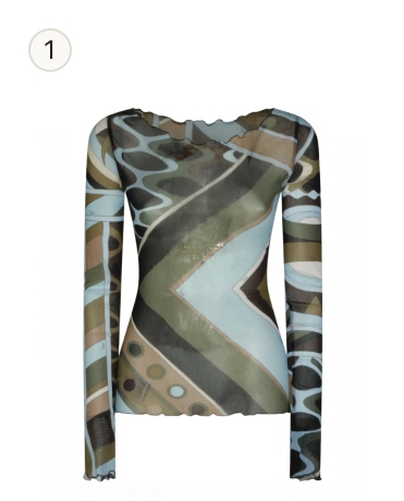 Pucci Khaki Blue Printed Top