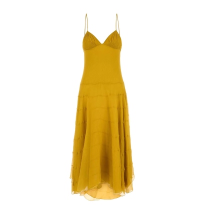 Saint Laurent Yellow Crepe Dress Jaune Moutarde Exterior: Silk Abiti