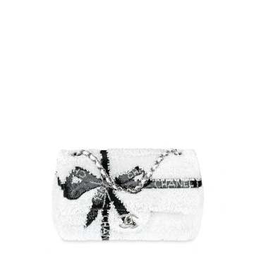 Chanel White & Black Sequin Bow Mini Flap Bag