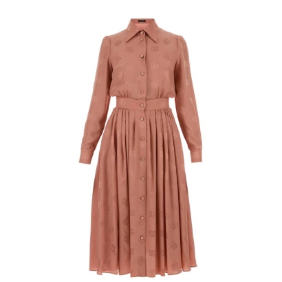 Dolce & Gabbana Antiqued Pink Silk Shirt Dress
