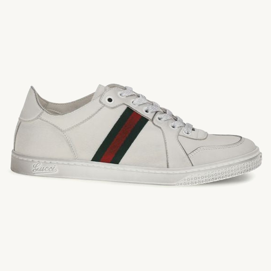 Gucci — Gucci Web-Striped Calf Leather Sneaker — White