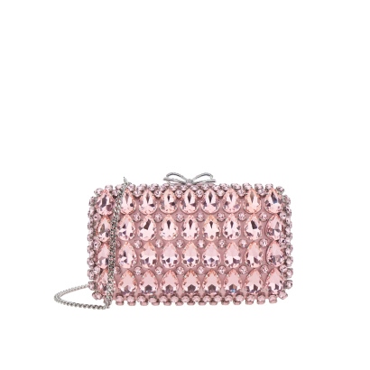 Self-Portrait PINK SATIN CRYSTAL CLUTCH BAG with crystals on the front in for women Clutches And Pochettes