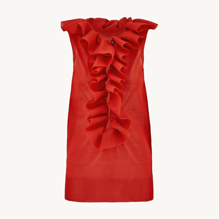 Ferragamo — Ferragamo Ruffled Fantasy-Neck Tank Top — Red