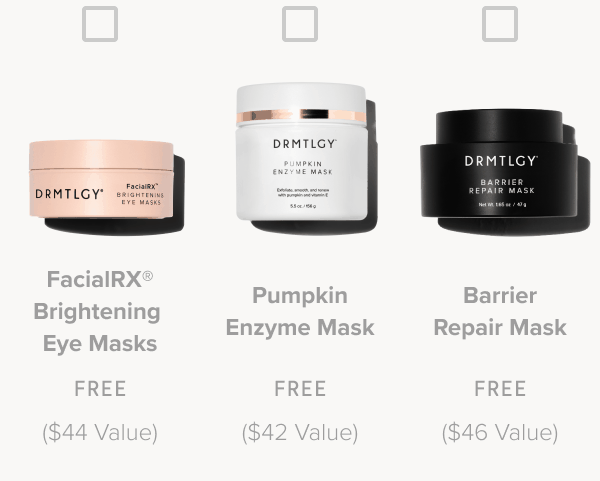 FacialRX® Brightening Eye Masks ($44 Value), Pumpkin Enzyme Mask ($42 Value), Barrier Repair Mask ($46 Value)