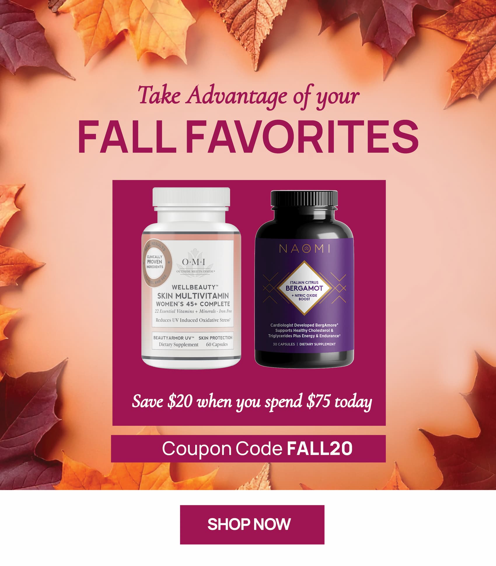 Save $20 when you spend $75 or more, today 