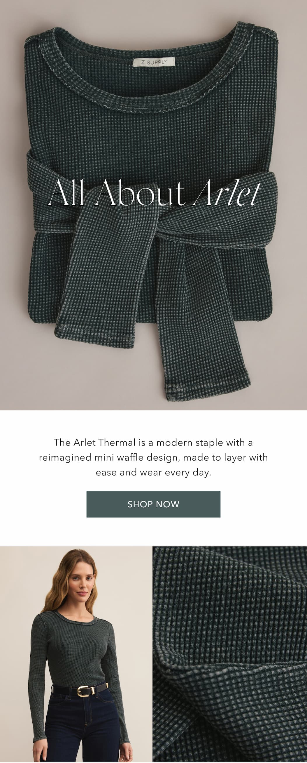 All About Arlet | The Arlet Thermal is a modern staple with a reimagined mini waffle design, made to layer with ease and wear every day. | Shop Now