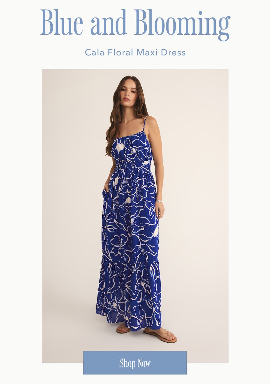 Blue and Blooming in the Cala Floral Maxi Dress. Shop now.