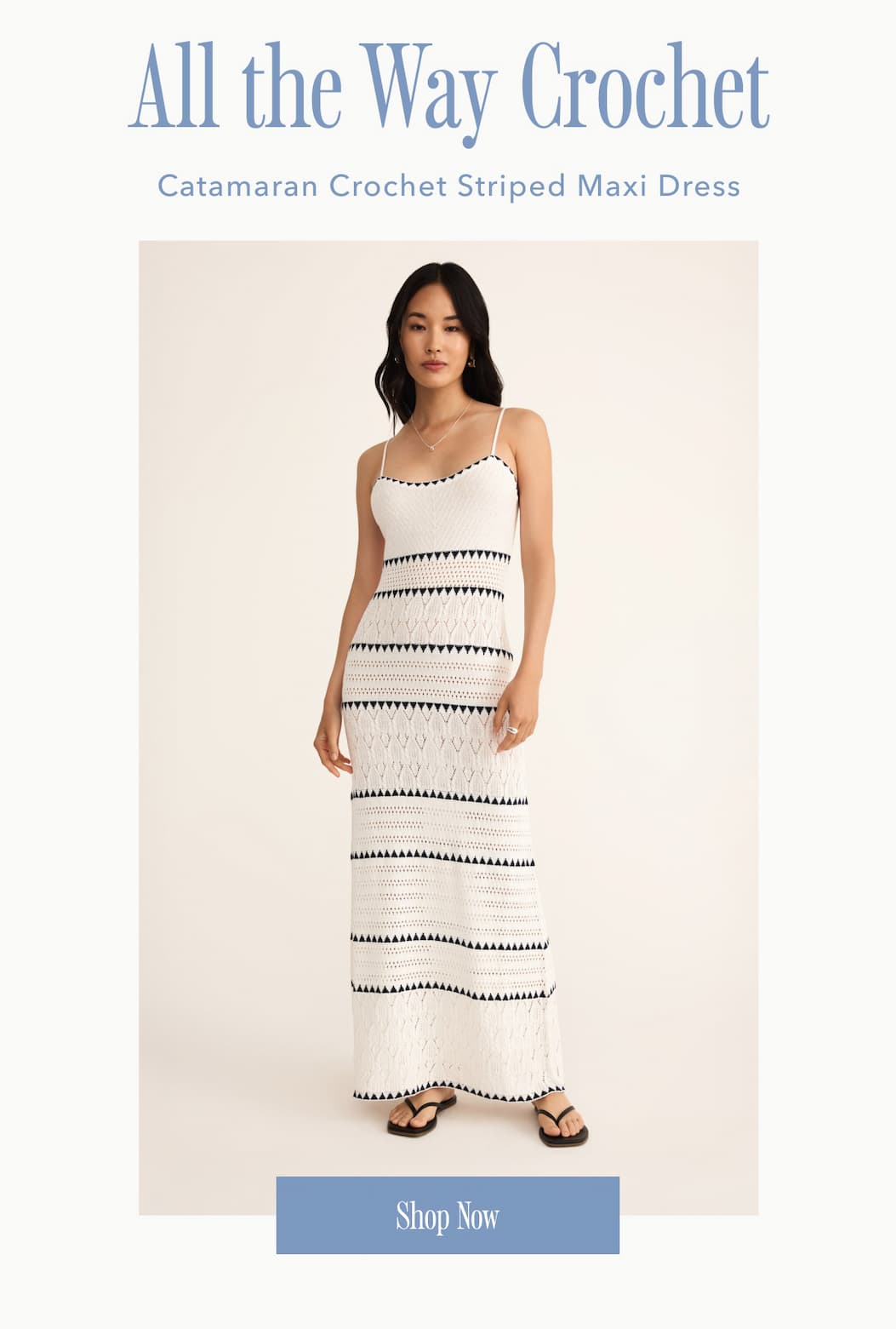 All the Way Crochet in the Catamaran Crochet Striped Maxi Dress. Shop now.