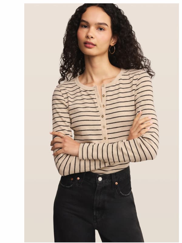 Shop Eve Stripe Henley Long Sleeve