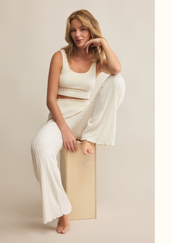 Shop Dawn Smocked Silky Rib Pant