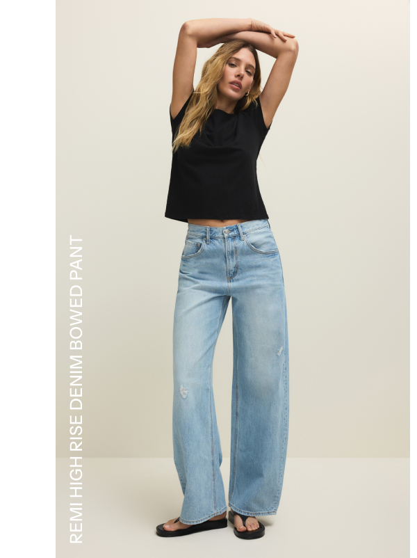Shop Remi High Rise Denim Bowed Pant