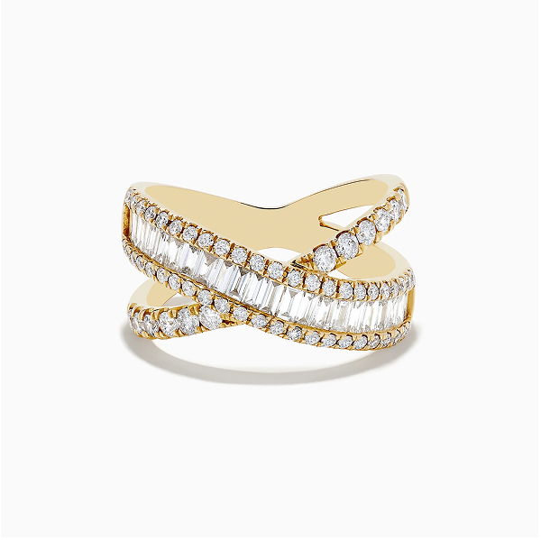 D'Oro 14K Yellow Gold Diamond Criss Cross Ring 1.14 TCW