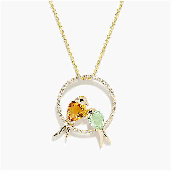 Safari 14K Yellow Gold Amethyst, Citrine and Diamond Bird Pendant