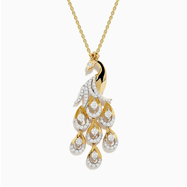Safari 14K Yellow Gold Diamond Peacock Pendant