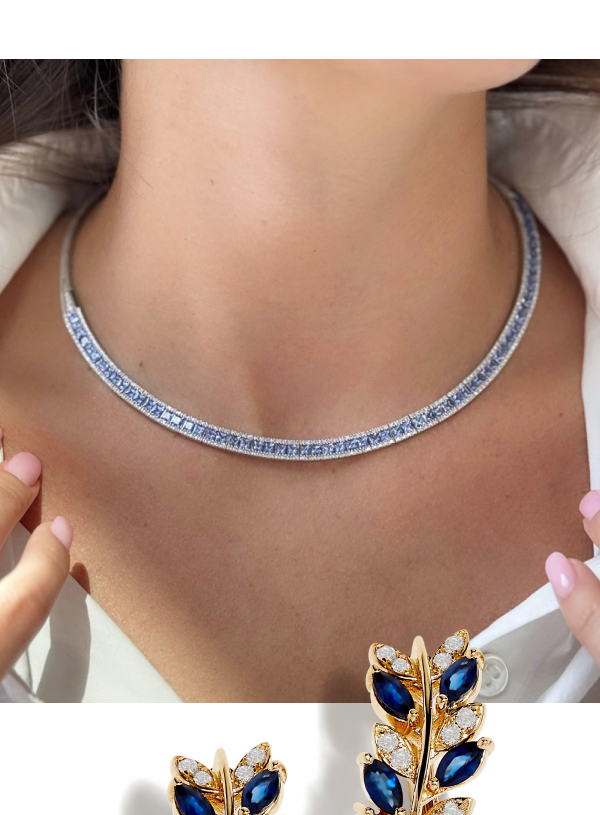 14K White Gold Tanzanite and Diamond Collar Necklace