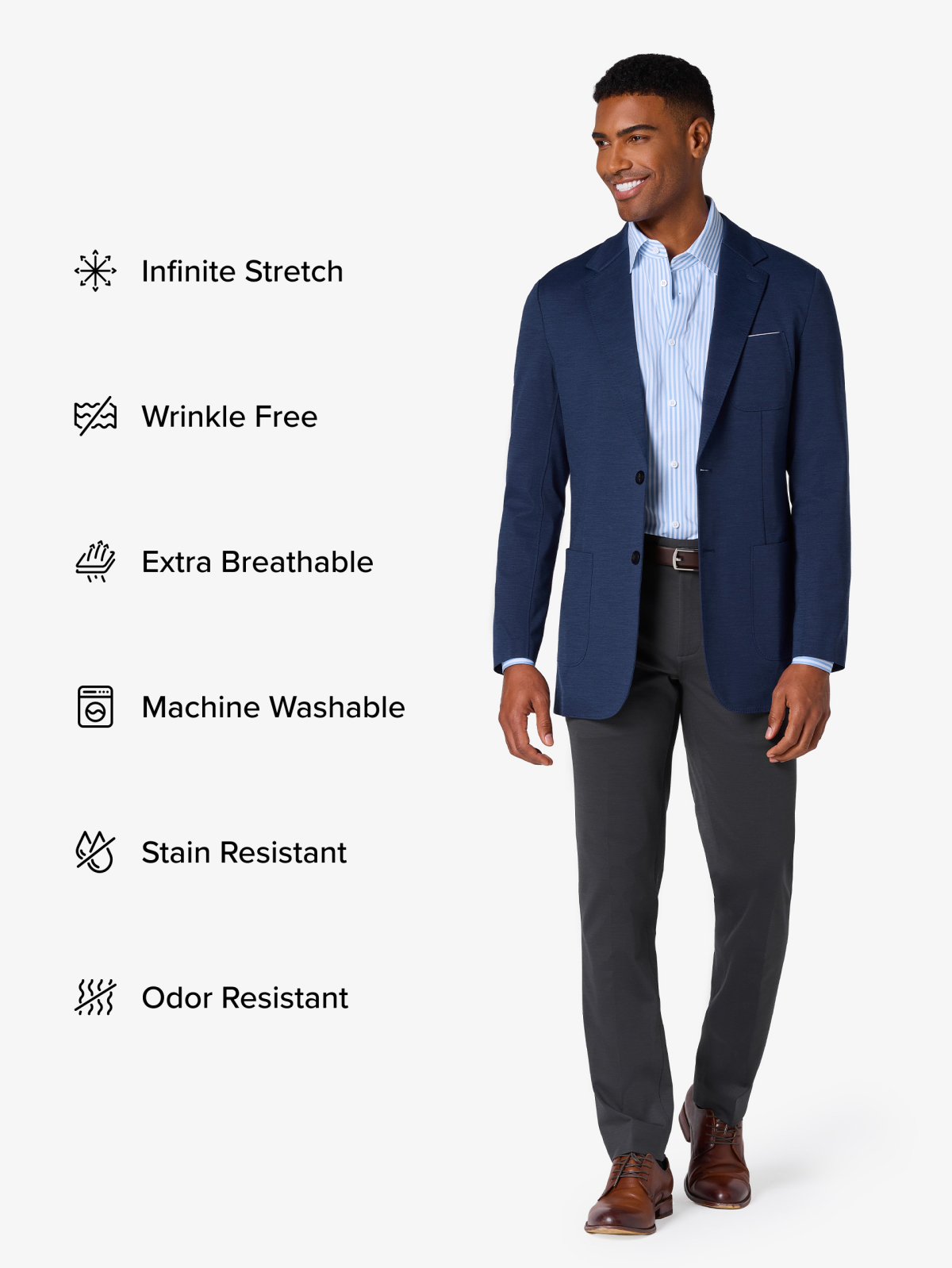 Infinite Stretch Wrinkle Free Extra Breathable Machine Washable Stain Resistant Odor Resistant
