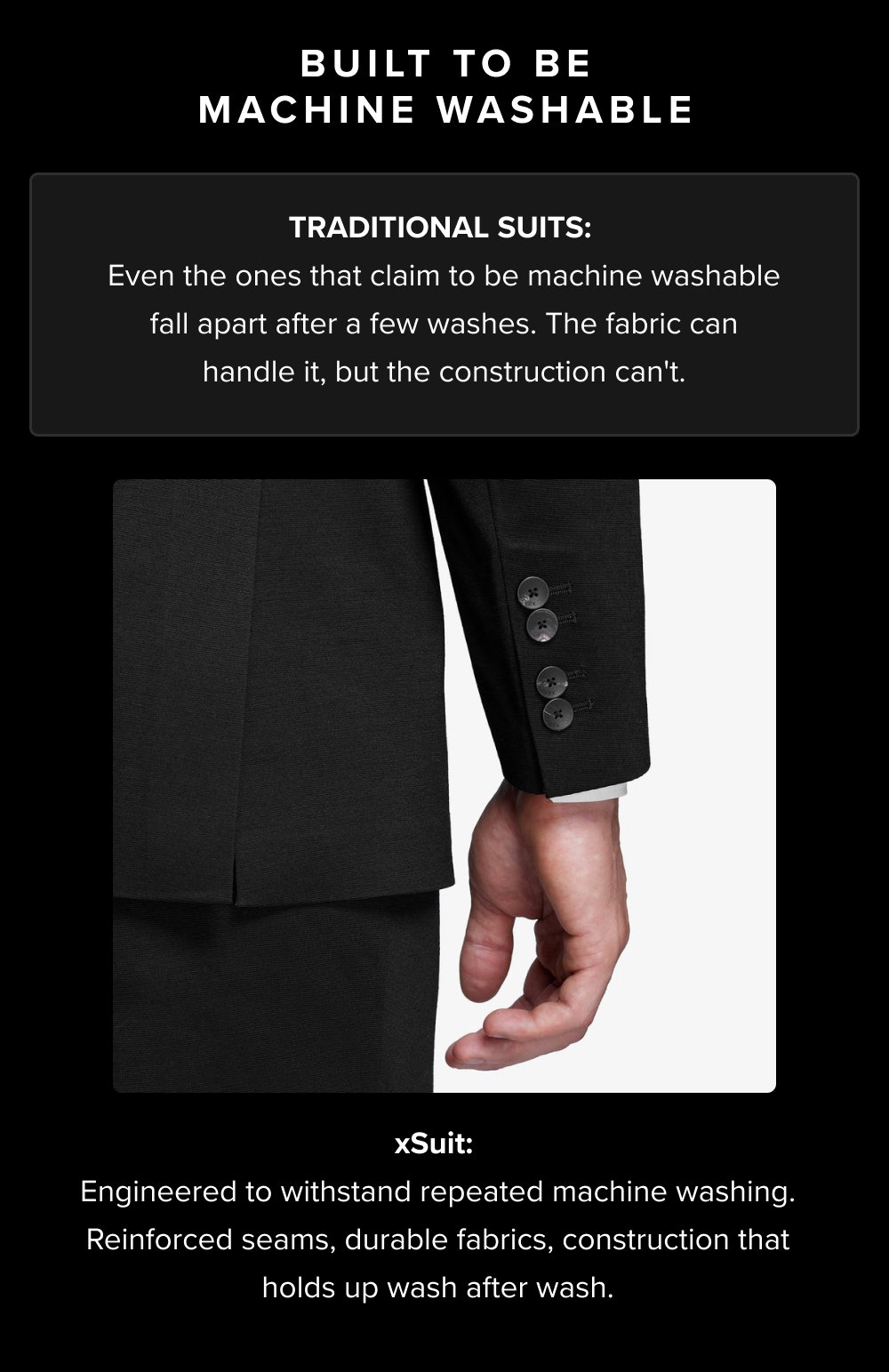 Built to Be Machine Washable Traditional suits: Even the ones that claim to be machine washable fall apart after a few washes. The fabric can...