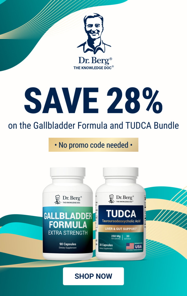 Dr. Berg Gallbladder Bundle featuring Gallbladder Formula and TUDCA, available at 28% off with no promo code needed.