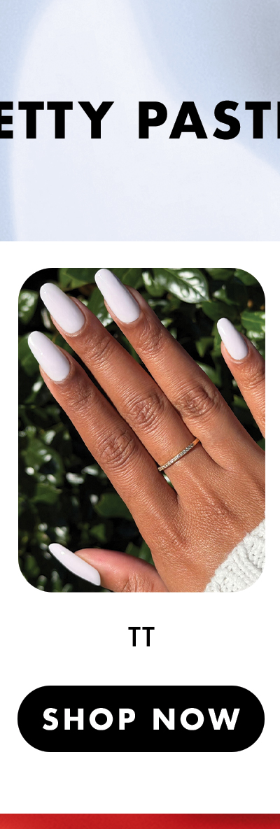 (IMAGE OF MANICURED HAND) PRETTY PASTELS: TT | SHOP NOW