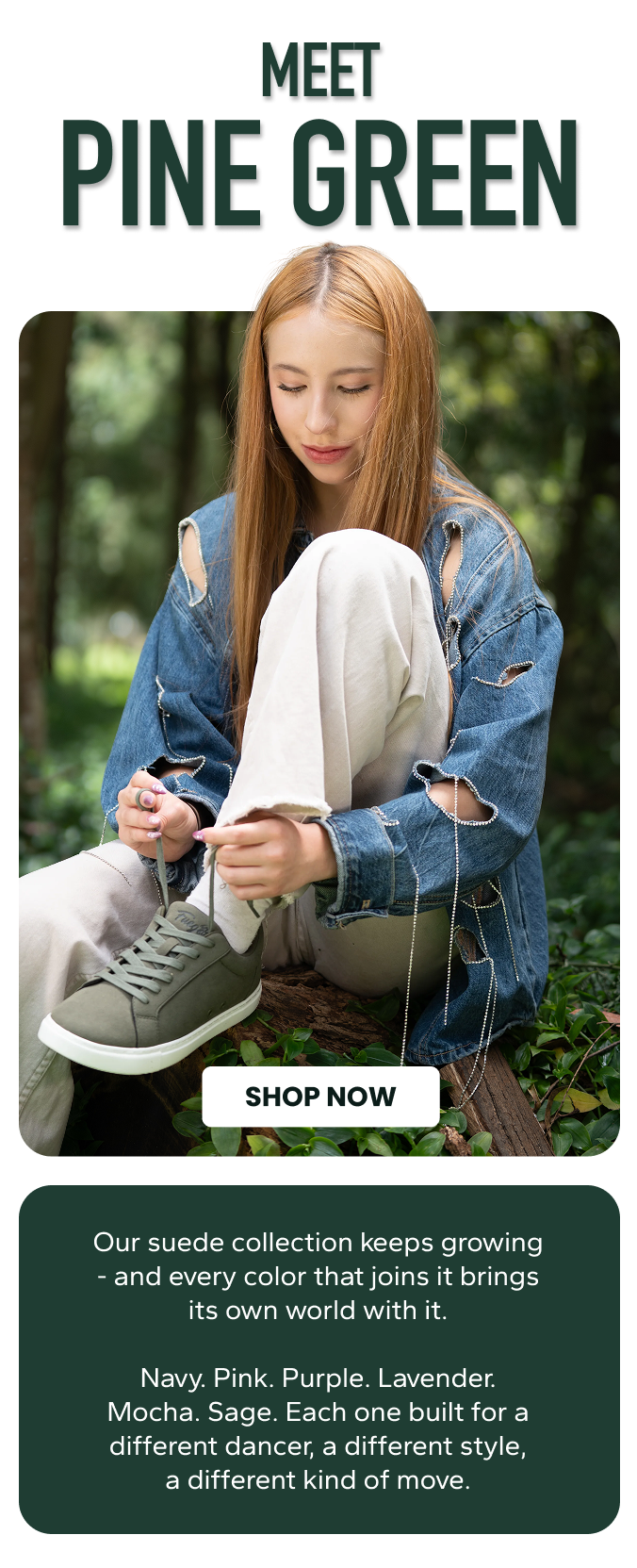 Young woman in a denim jacket and sneakers sitting outdoors.