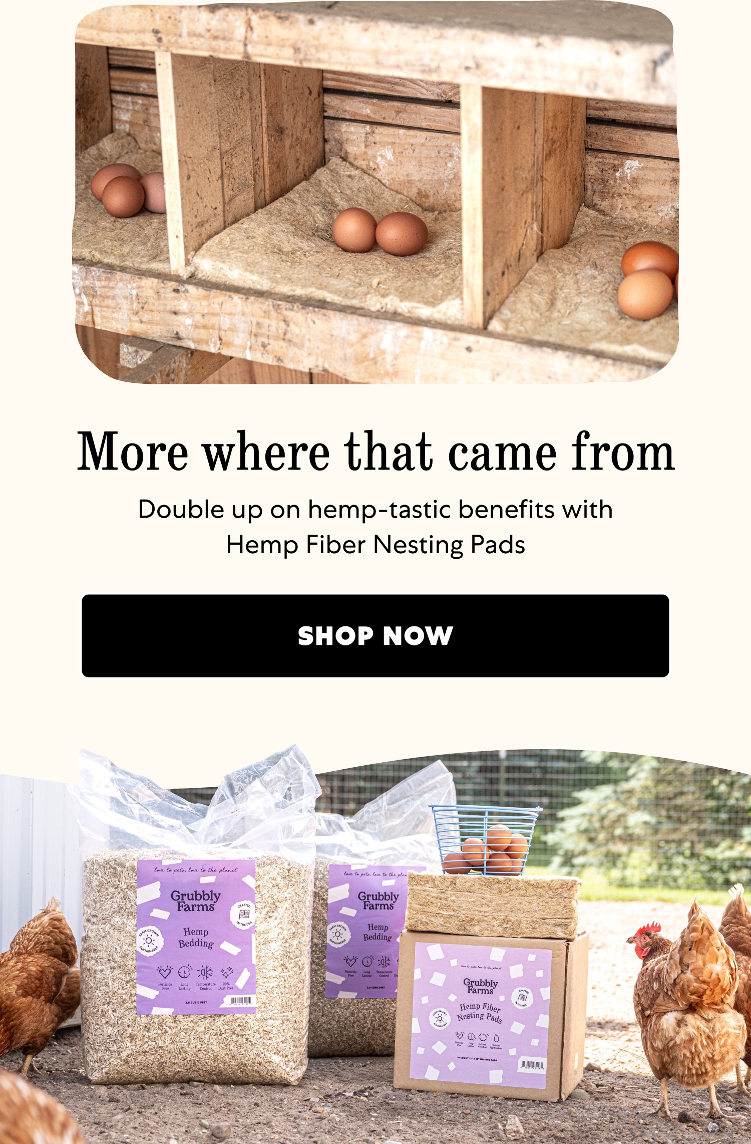 More where that came from Double up on hemp-tastic benefits with Hemp Fiber Nesting Pads Shop Now