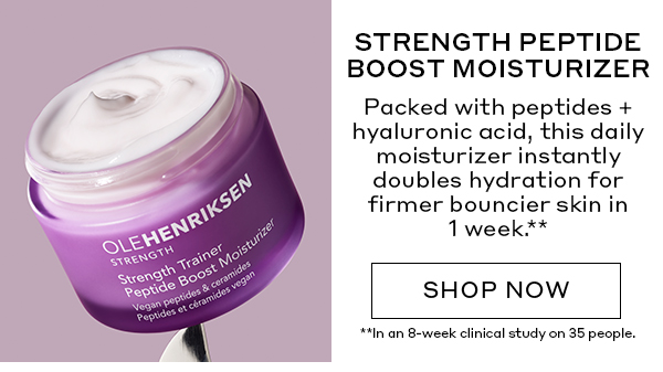 STRENGTH PEPTIDE BOOST MOISTURIZER | Packed with peptides + hyaluronic acid, this daily moisturizer instantly doubles hydration for firmer bouncier skin in 1 week. | SHOP NOW
