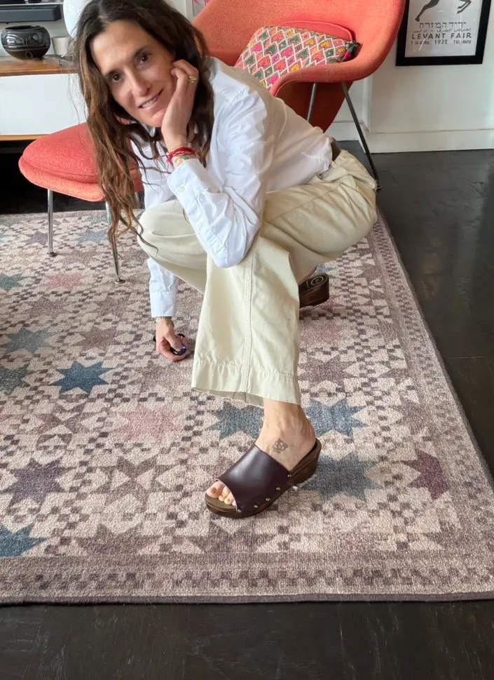 No.6 Leah Clog on Mid Wedge in Black Cherry on Cocoa Base