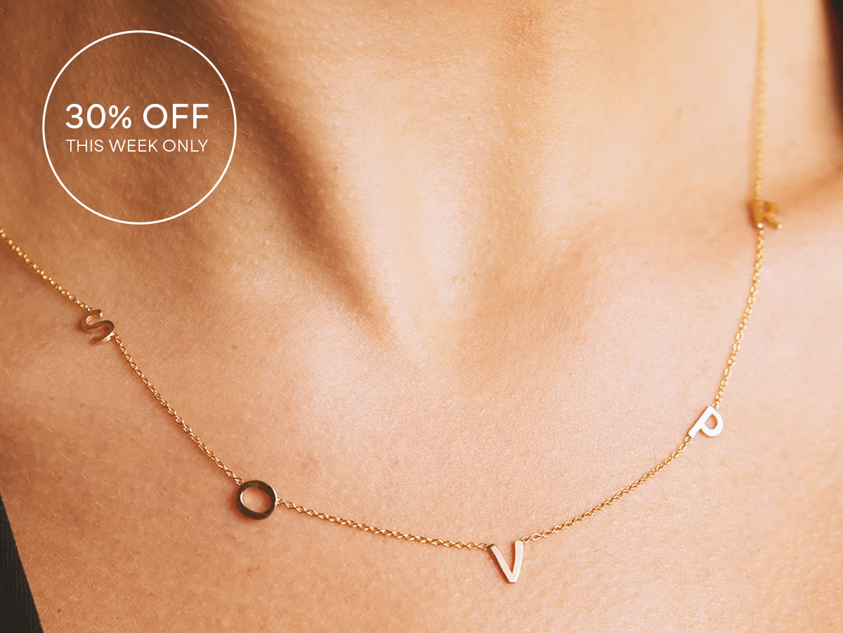 30% OFF >>14K Gold Asymmetrical Multi Initial Necklace