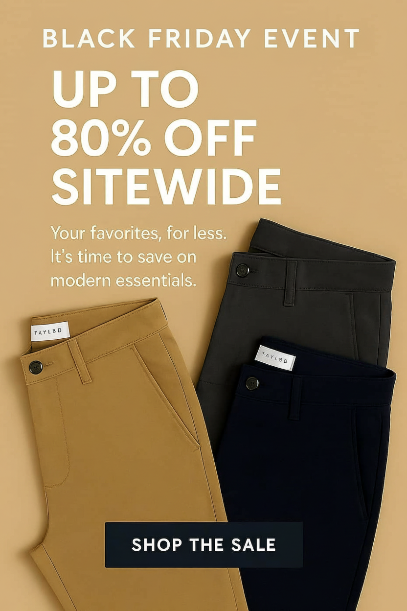 an image of a pair of black friday pants with a sale tag
