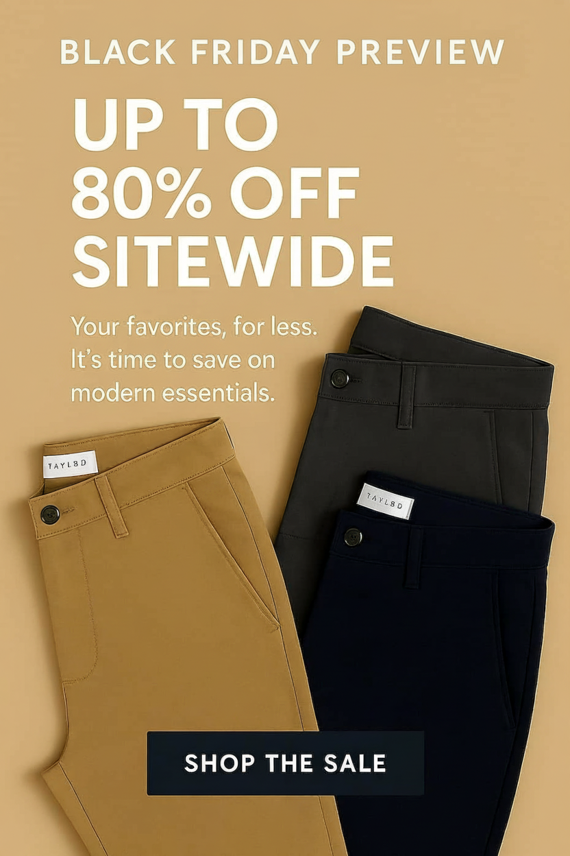 an image of a pair of black friday pants with a sale tag