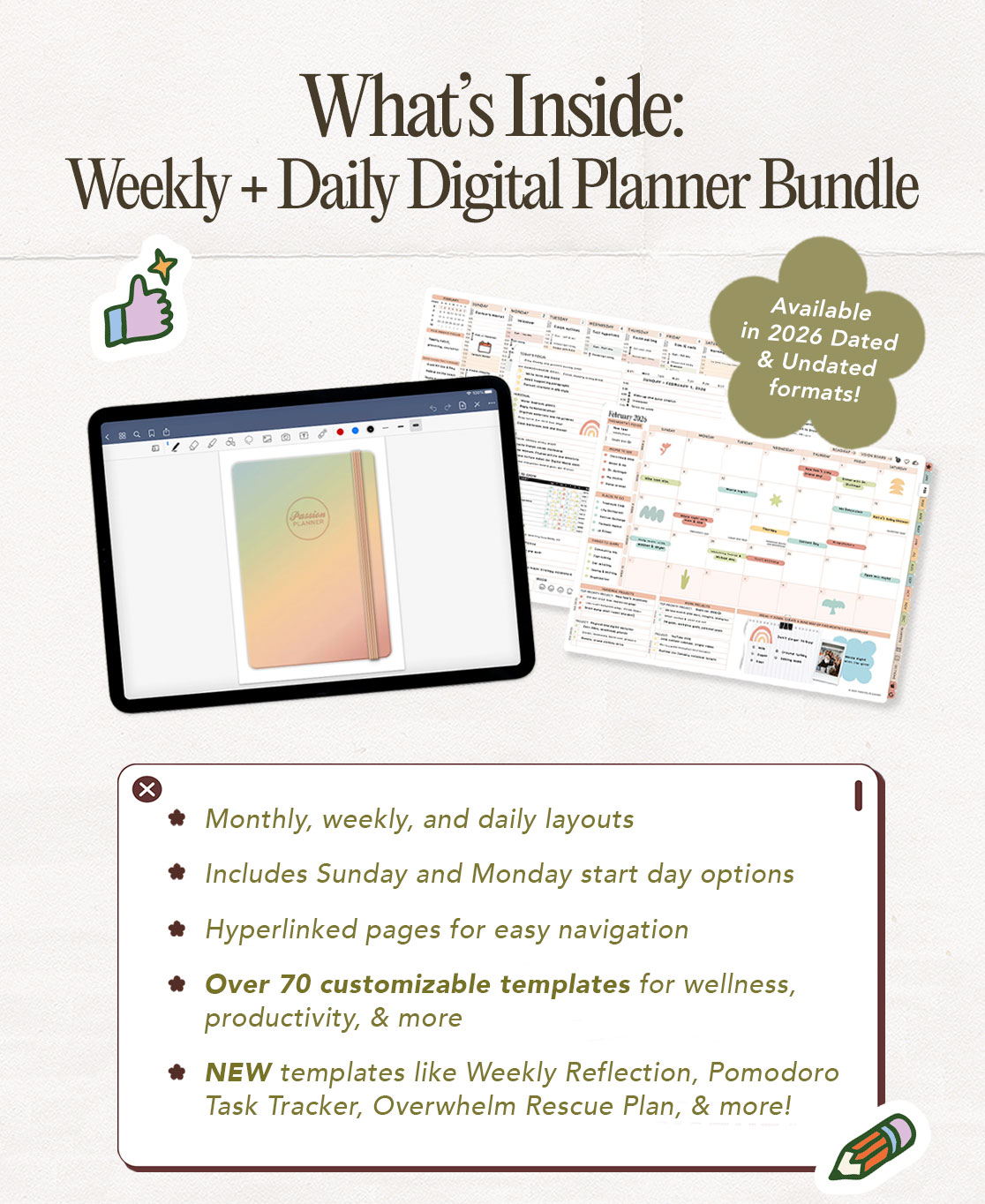 What's Inside: Weekly + Daily Digital Planner Bundle
