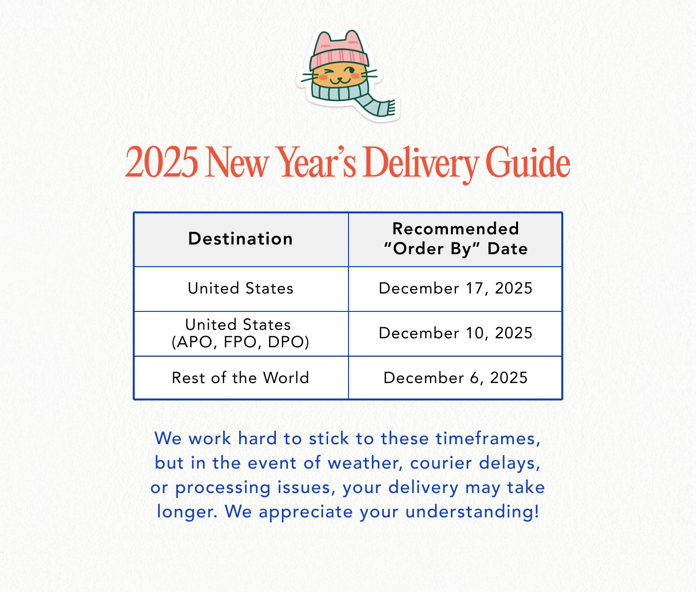 New Year Delivery Guide