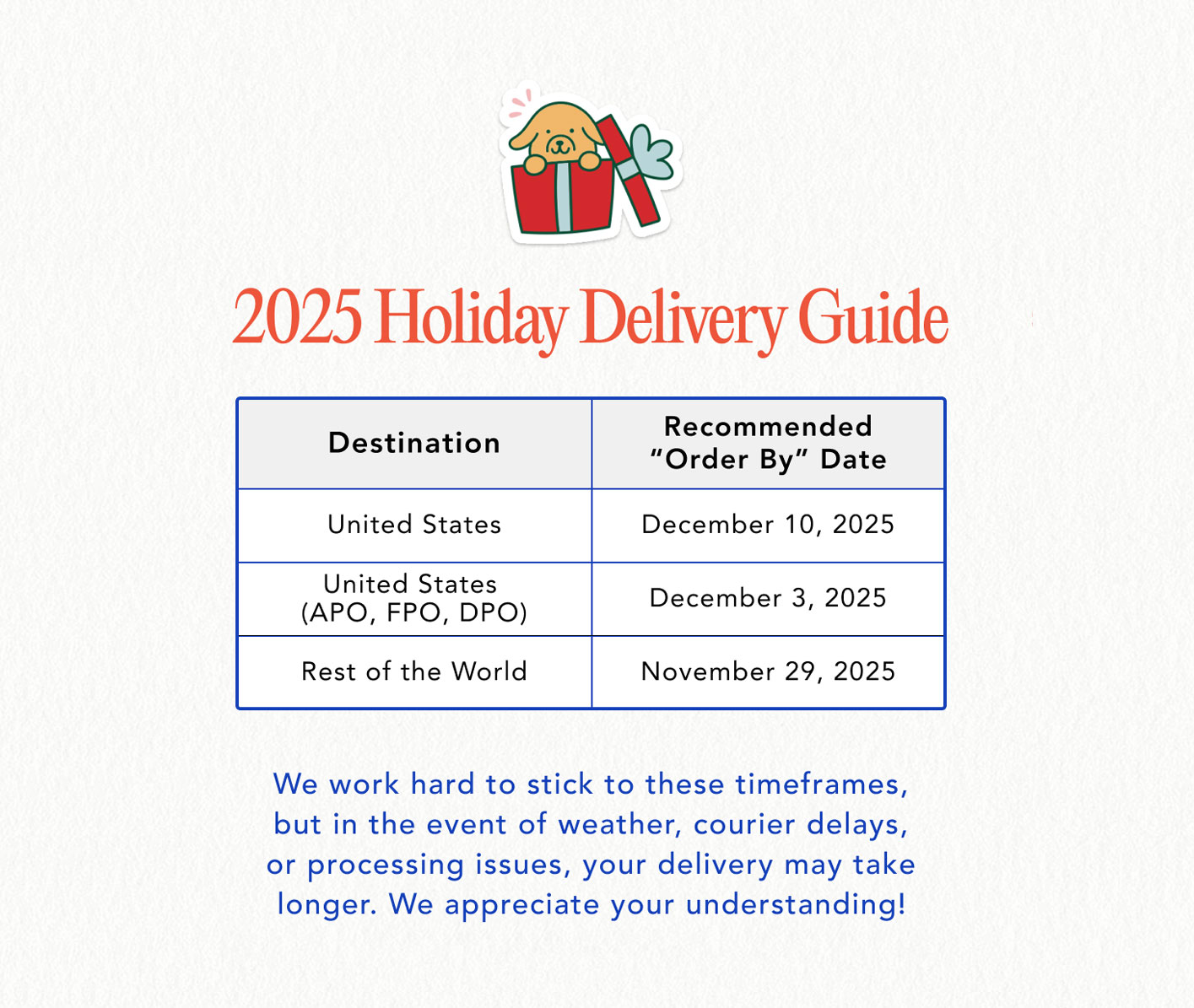 Holiday Delivery Guide