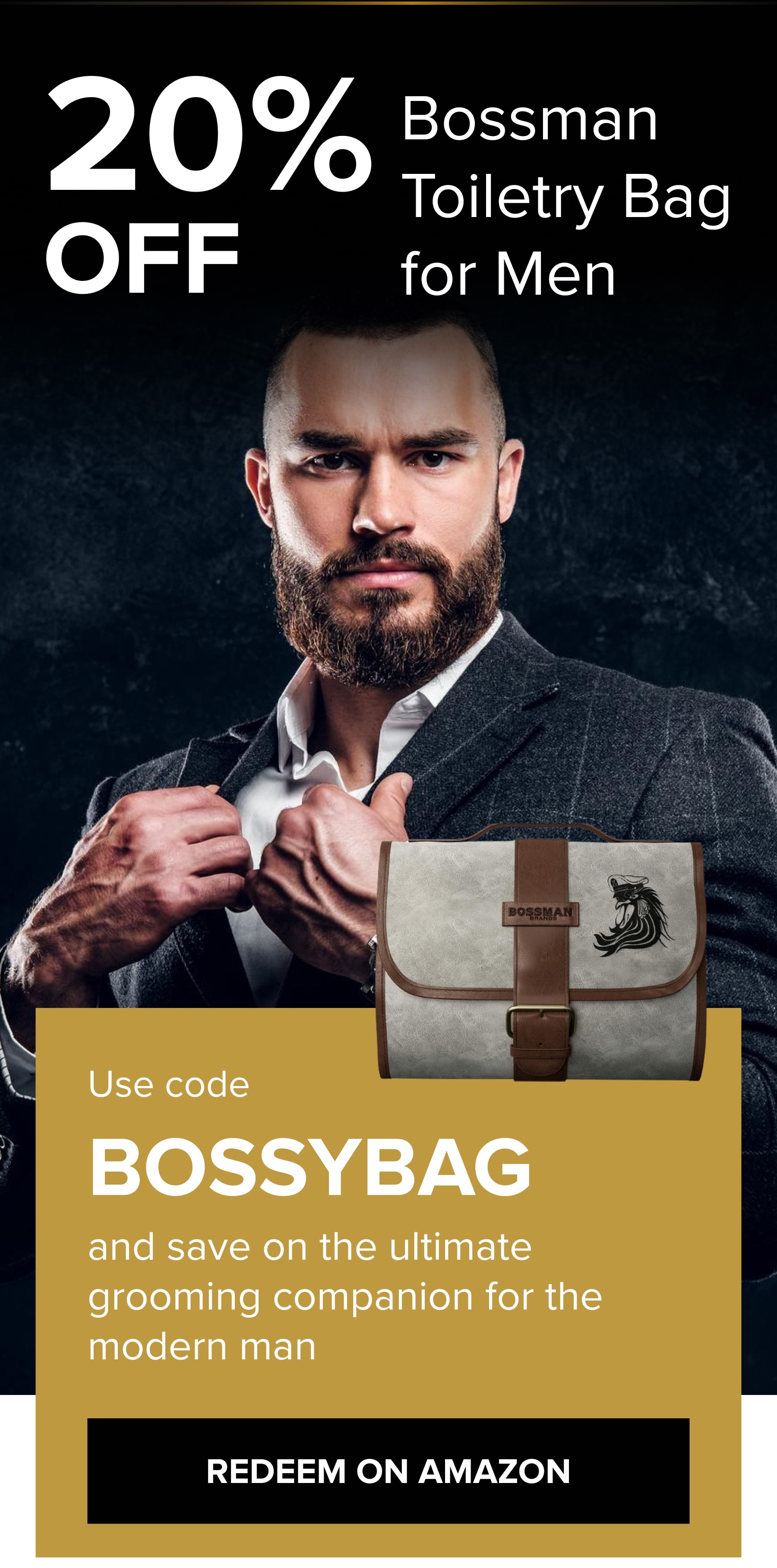 [AMAZON EXCLUSIVE] 20 OFF Leather Toiletry Bag Bossman Brands
