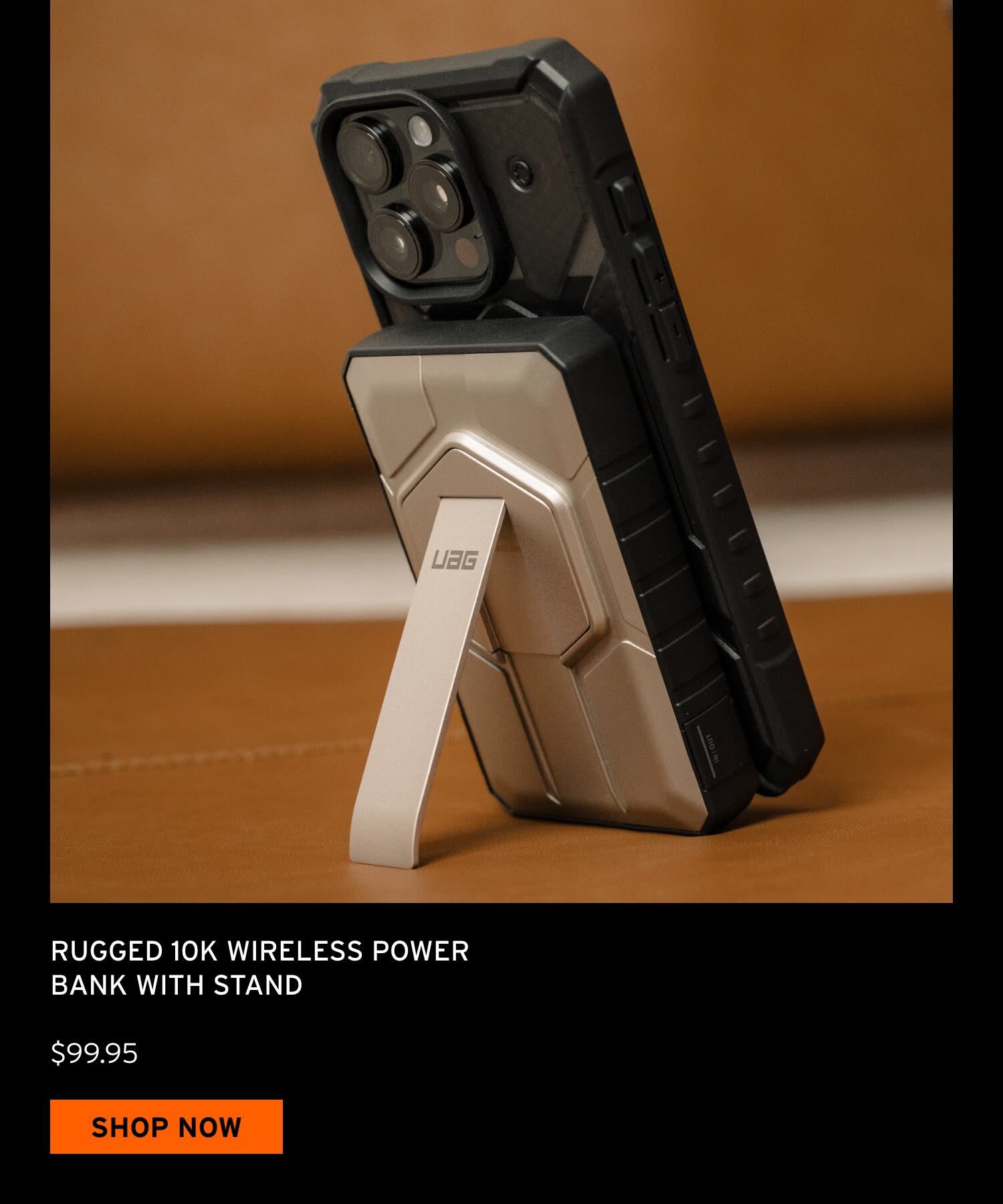 RUGGED 10K WIRELESS POWER BANK WITH STAND