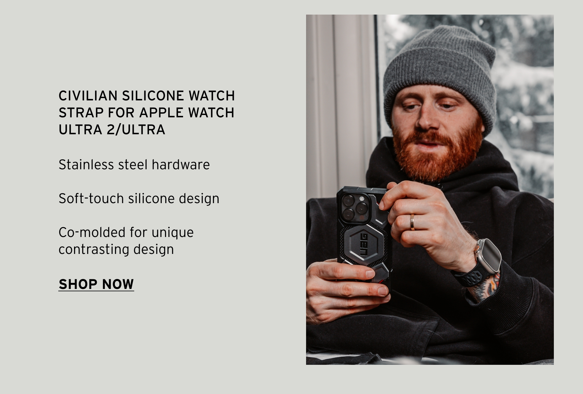 Pat Moore Wearing Civilian Silicone Watch Strap for Apple Watch Ultra/Ultra 2