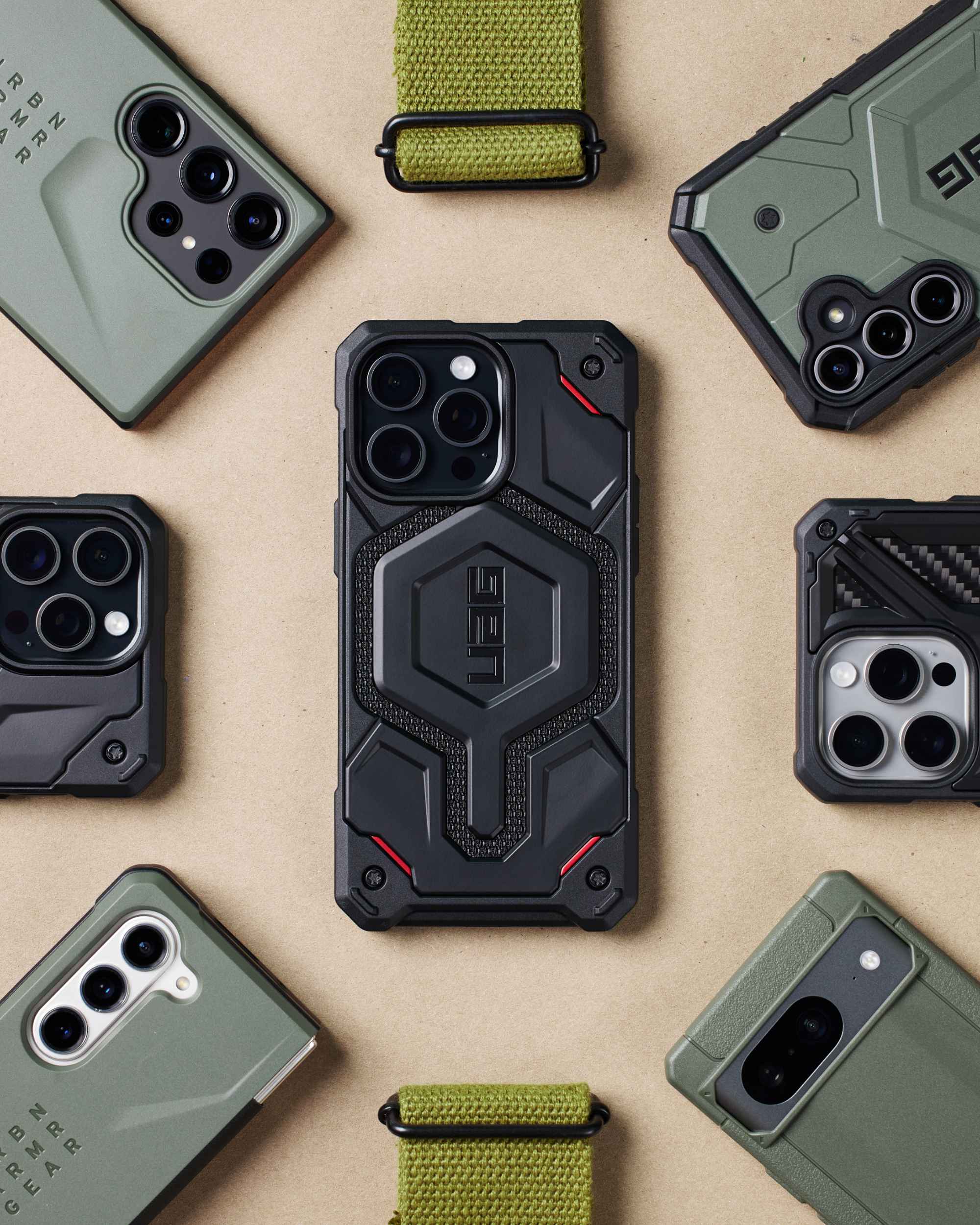 FLAT LAY OF IPHONE 15 CASES AND SAMSUNG S23 CASES