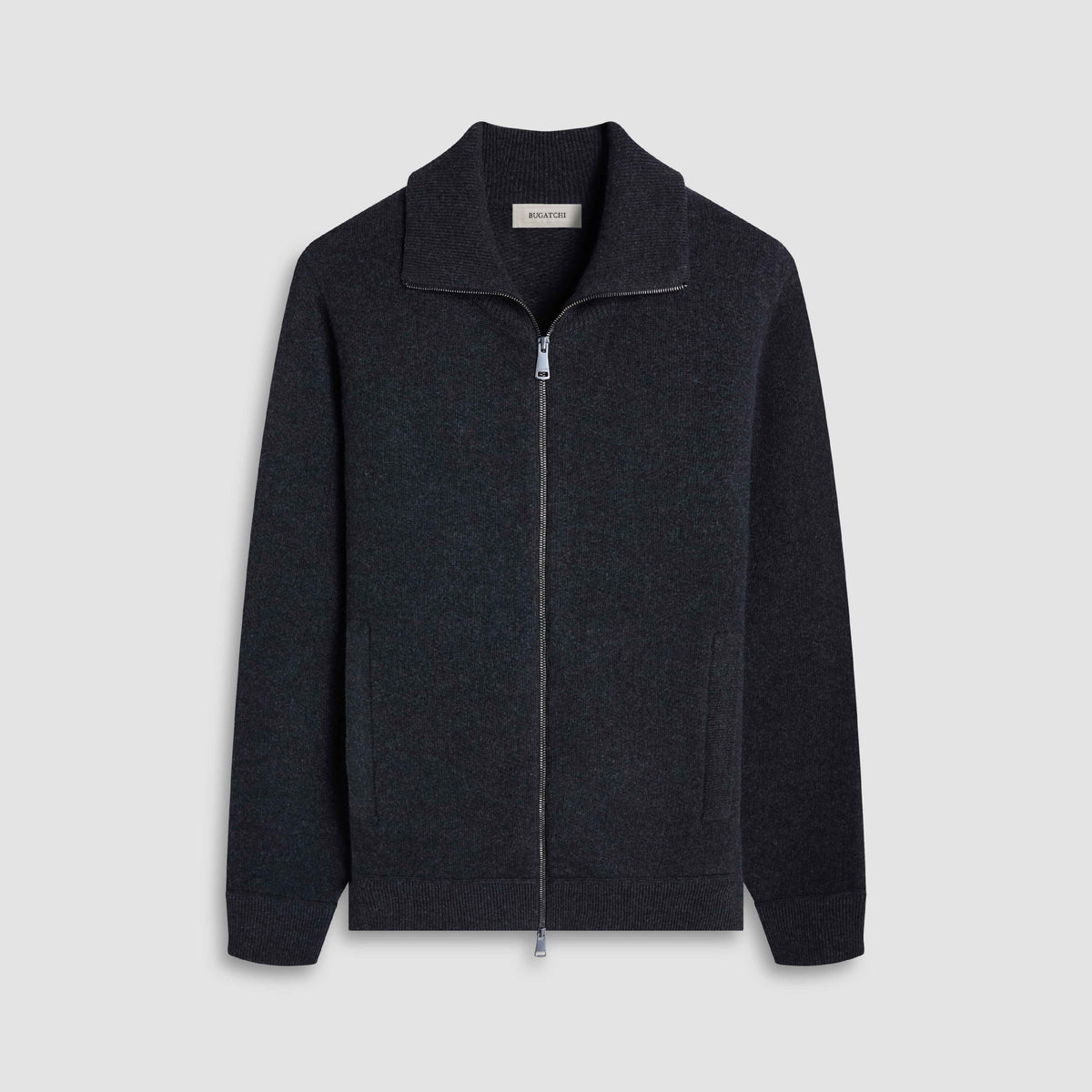 Melange Herringbone Full Zip Sweater