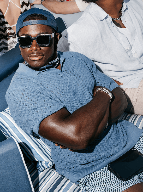 Pointelle Rib Johnny Collar Short-Sleeve Sweater