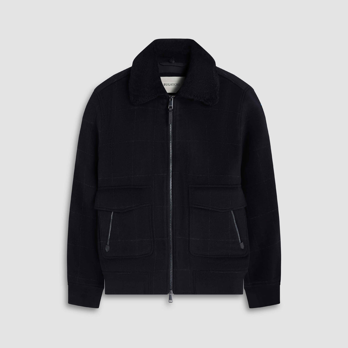 Windowpane Bomber Jacket with Removable Shearling Collar