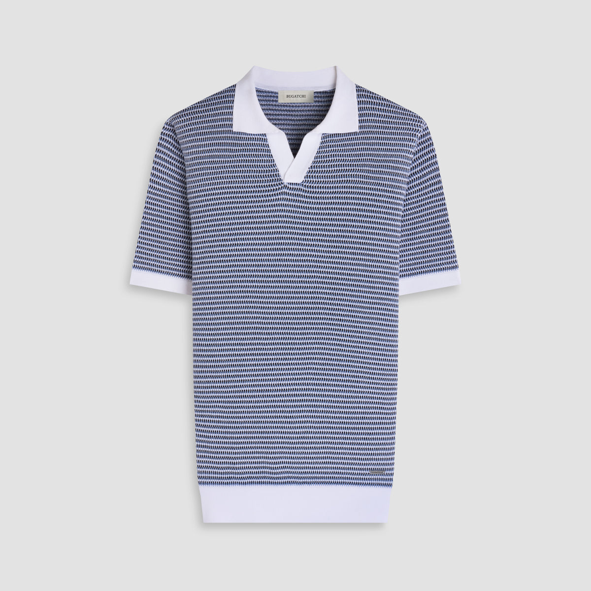 Textured Johnny Collar Short-Sleeve Sweater