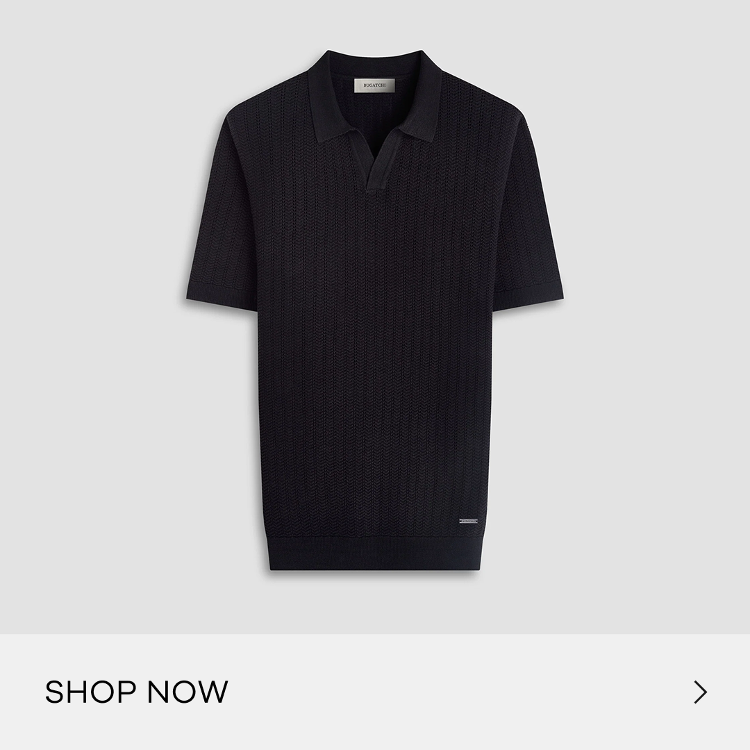 Pointelle Rib Johnny Collar Short-Sleeve Sweater