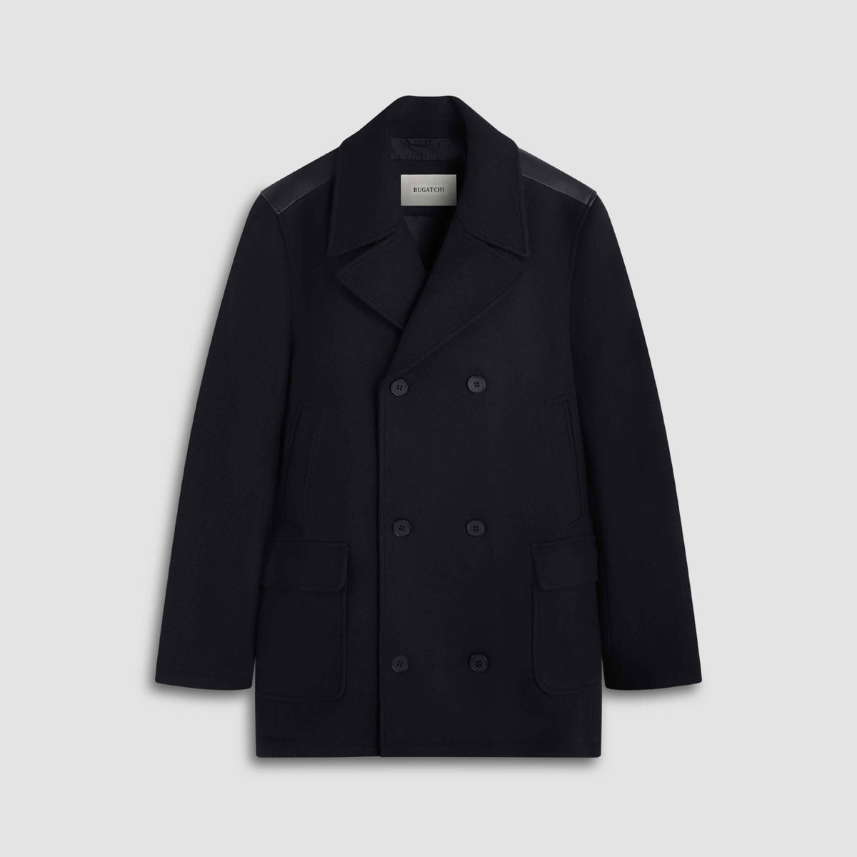 Tweed Peacoat With Leather Trim