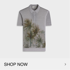 Palm Print Short-Sleeve Polo Sweater