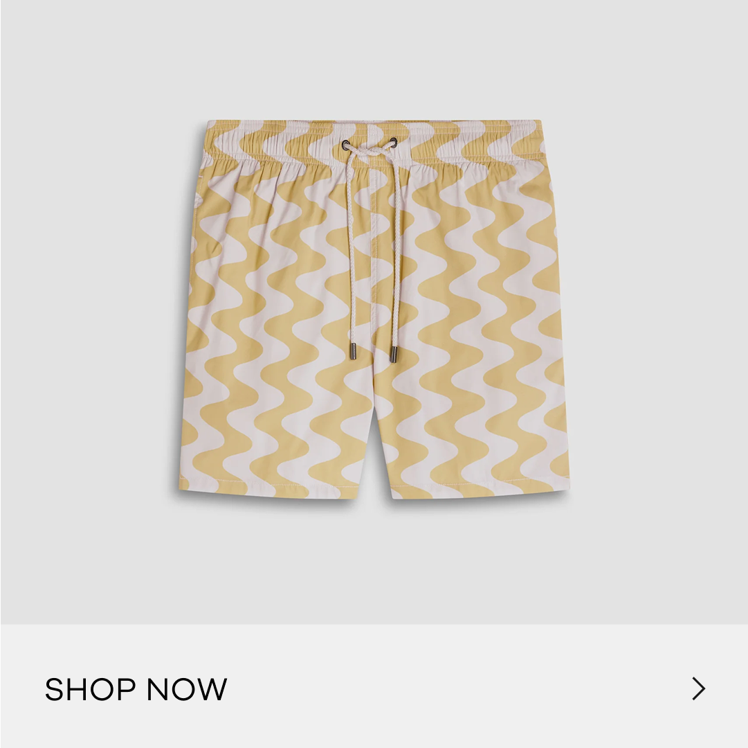 Cruz Shorter-Length Retro Wave Swim Trunks